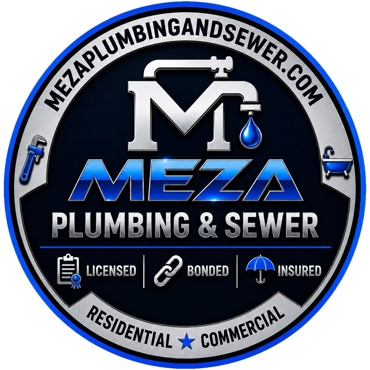 Meza Plumbing & Sewer — licensed, bonded, insured badge